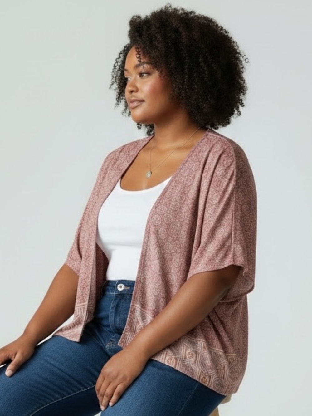 freebird Kimono cardigan pink cream floral one size